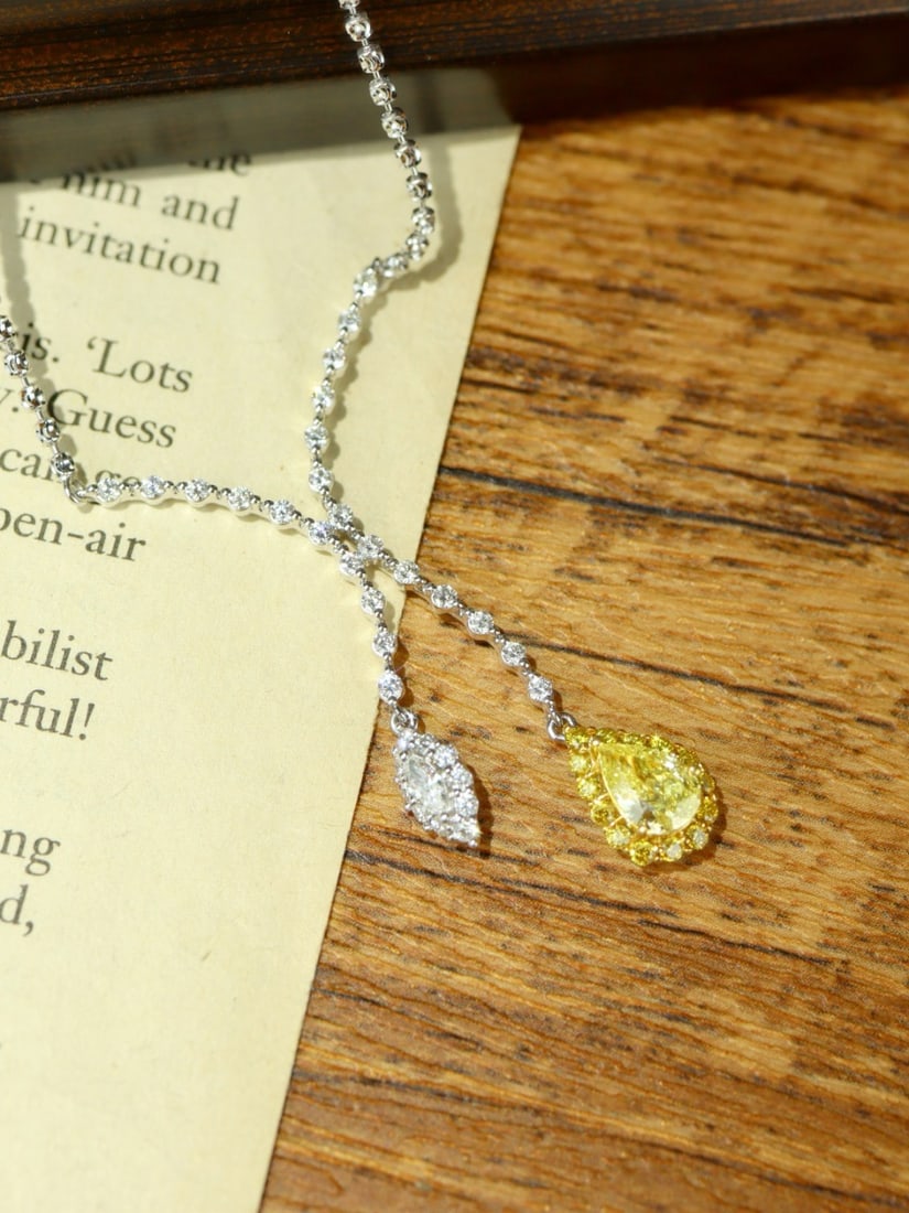 14k Gold 1.36 Ctw Natural Yellow Diamond & Diamond Necklace - 5