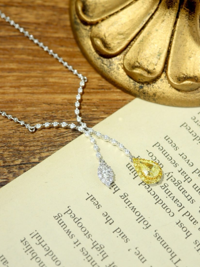 14k Gold 1.36 Ctw Natural Yellow Diamond & Diamond Necklace - 6