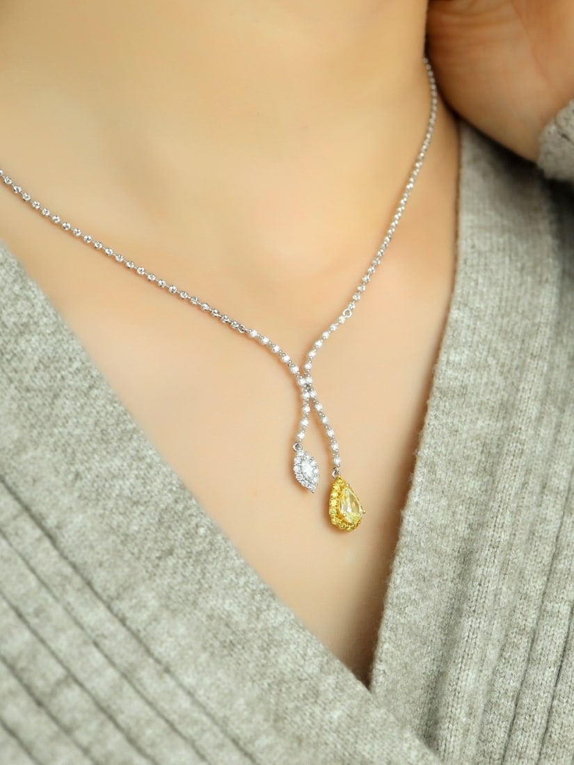 14k Gold 1.36 Ctw Natural Yellow Diamond & Diamond Necklace - 7