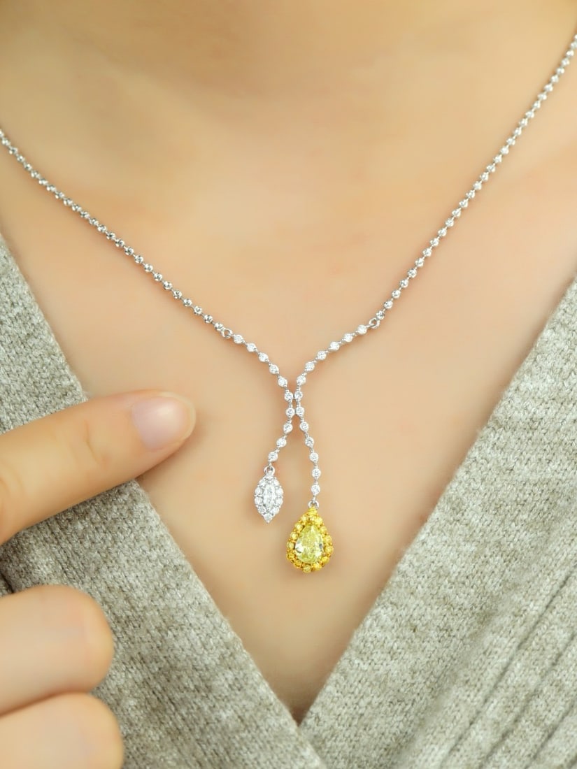 14k Gold 1.36 Ctw Natural Yellow Diamond & Diamond Necklace - 8