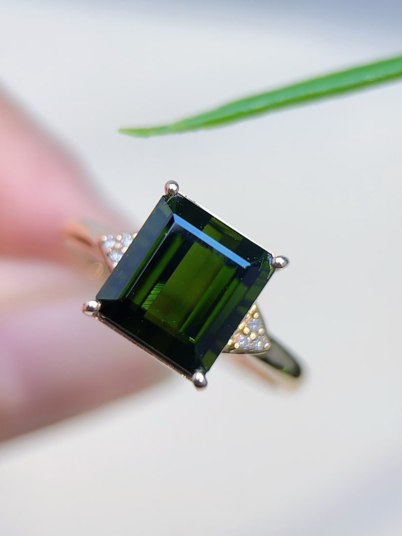 14k Gold 4.08 Ctw Natural Tourmaline & Diamond Ring - 2