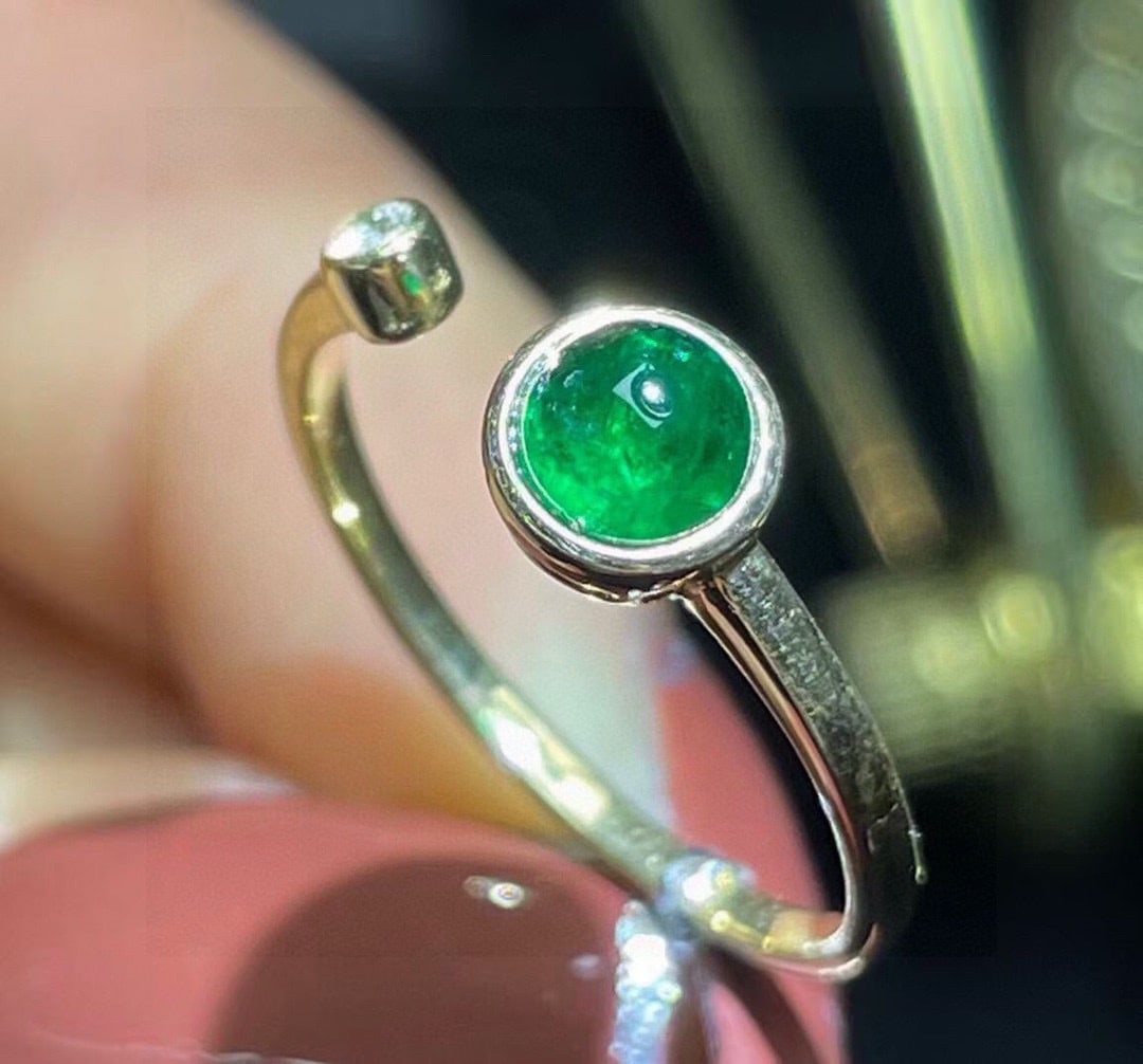 14k Gold 0.93 Ct Natural Emerald & Diamond Ring - 5
