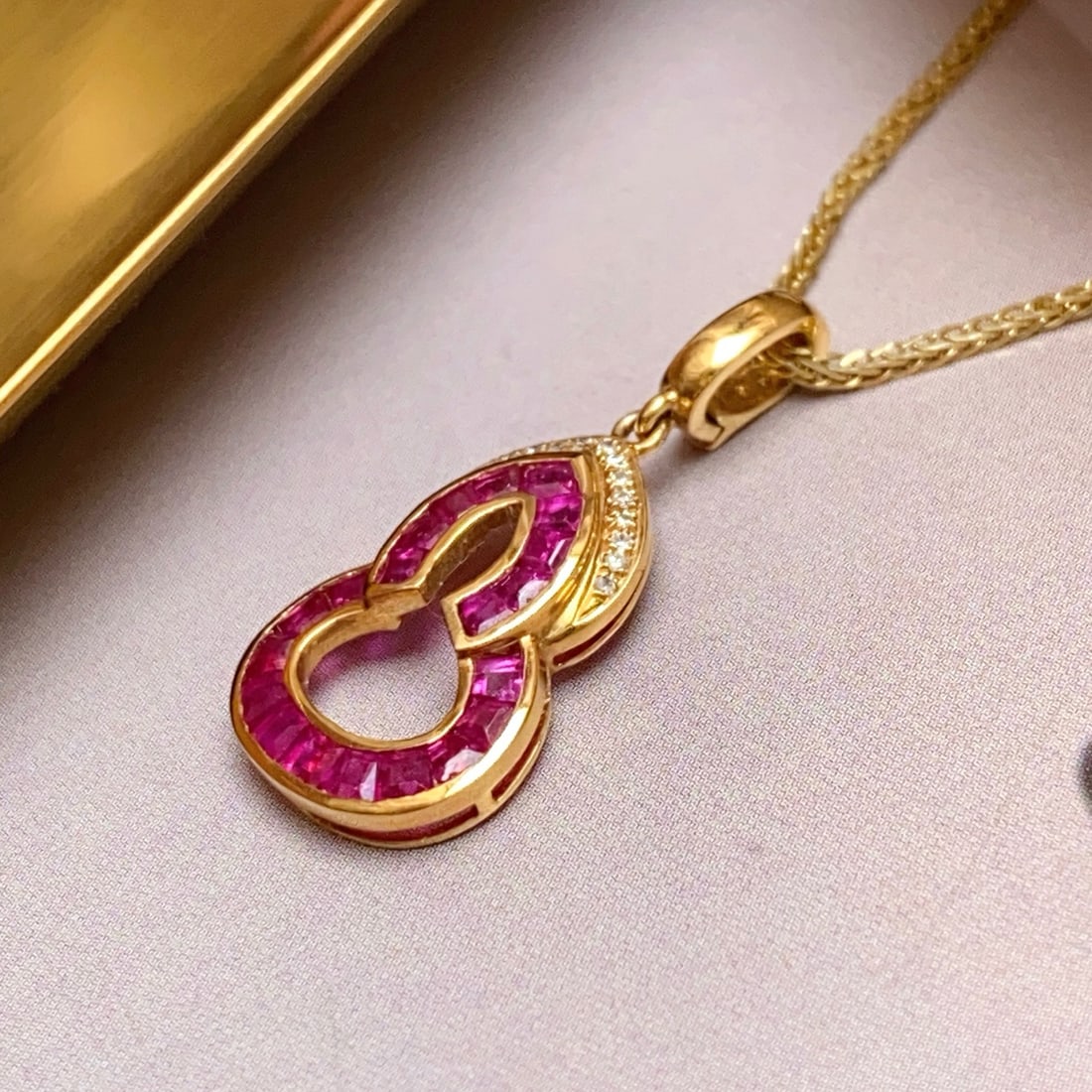 14k Gold 1.40 Ct Natural Ruby & Diamond Pendant( Without Chain ) - 2