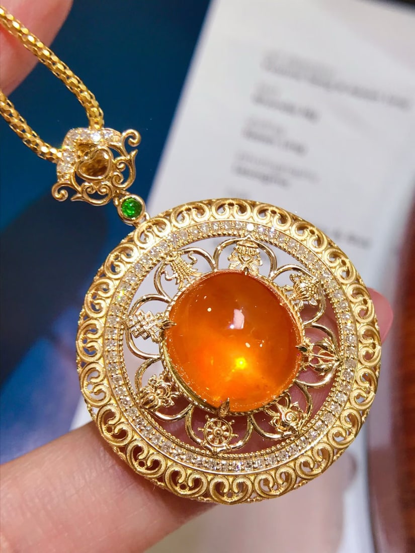14k Gold 13.4 Ctw Natural Spessartine & Diamond Pendant( Without Chain ) - 2