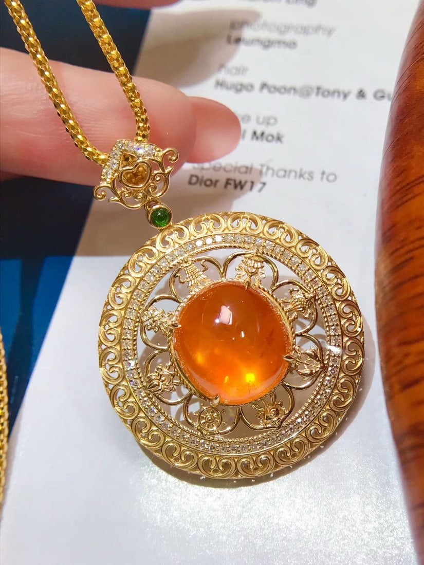 14k Gold 13.4 Ctw Natural Spessartine & Diamond Pendant( Without Chain ) - 3