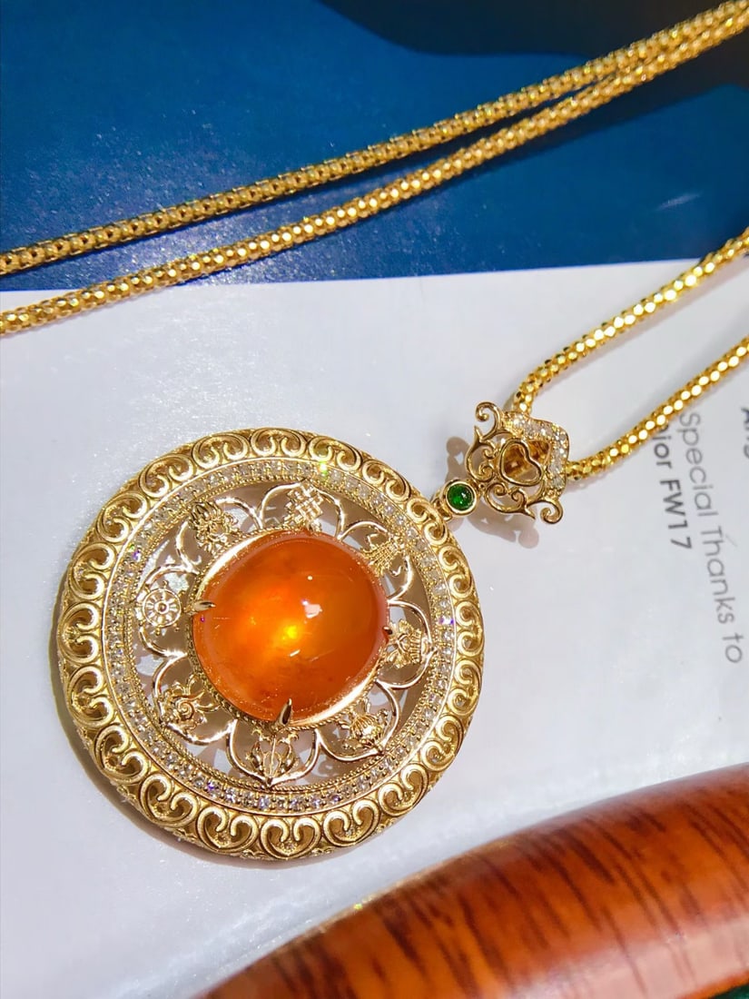 14k Gold 13.4 Ctw Natural Spessartine & Diamond Pendant( Without Chain ) - 4