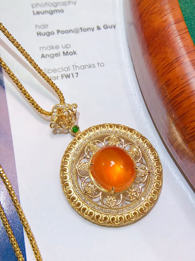 14k Gold 13.4 Ctw Natural Spessartine & Diamond Pendant( Without Chain ) - 5
