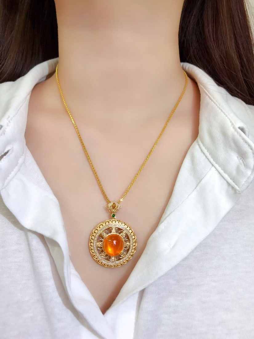14k Gold 13.4 Ctw Natural Spessartine & Diamond Pendant( Without Chain ) - 6