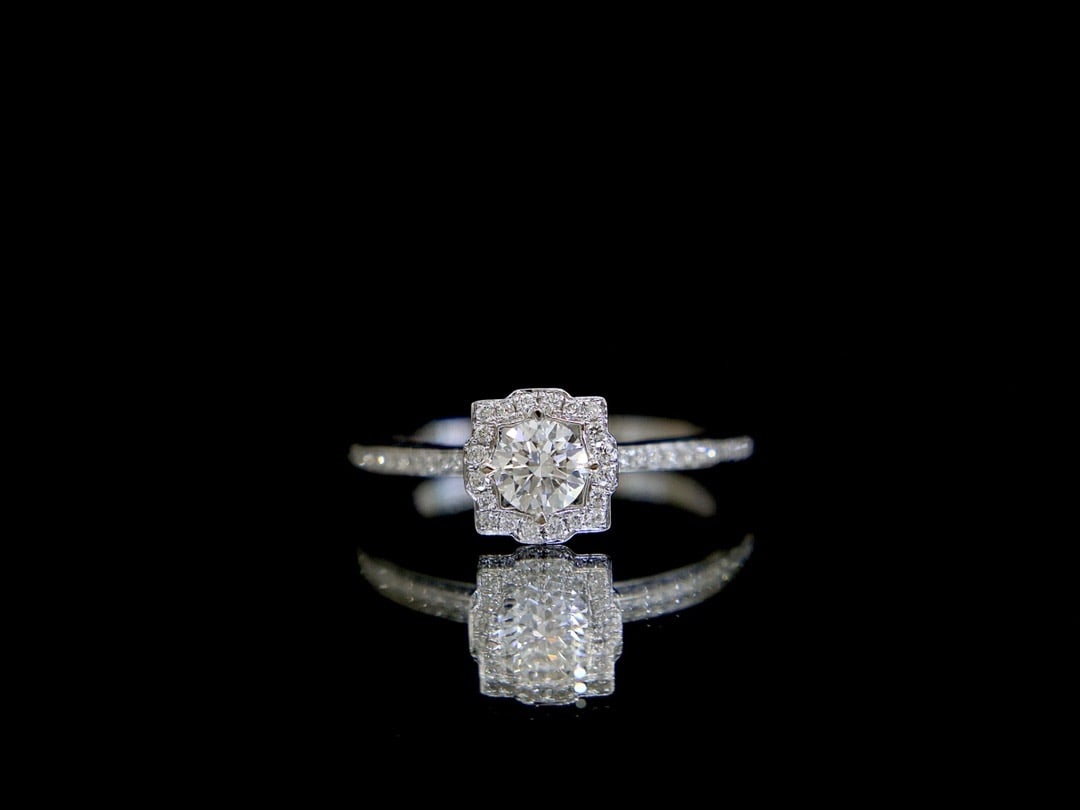 Gia Certified 14k Gold 0.45 Ctw Natural F Si1 3ex Round Diamond Ring - 2