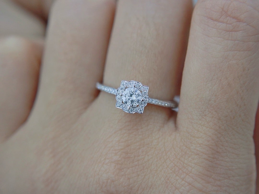 Gia Certified 14k Gold 0.45 Ctw Natural F Si1 3ex Round Diamond Ring - 5