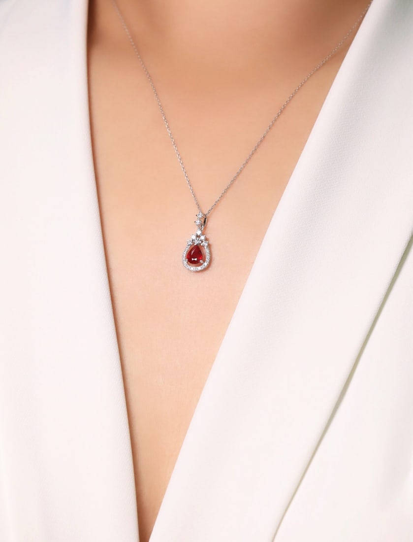 14k Gold 0.79 Ctw Natural Ruby & Diamond Pendant( Without Chain ) - 2