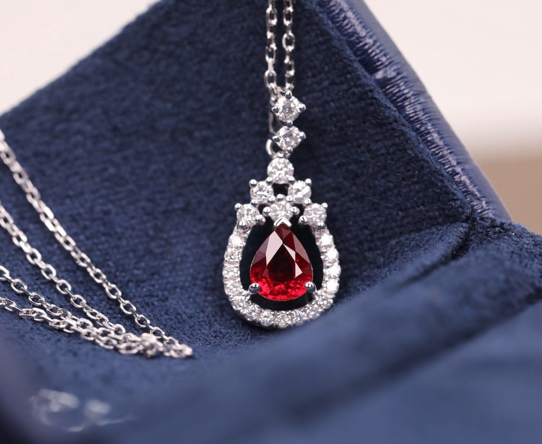 14k Gold 0.79 Ctw Natural Ruby & Diamond Pendant( Without Chain ) - 3