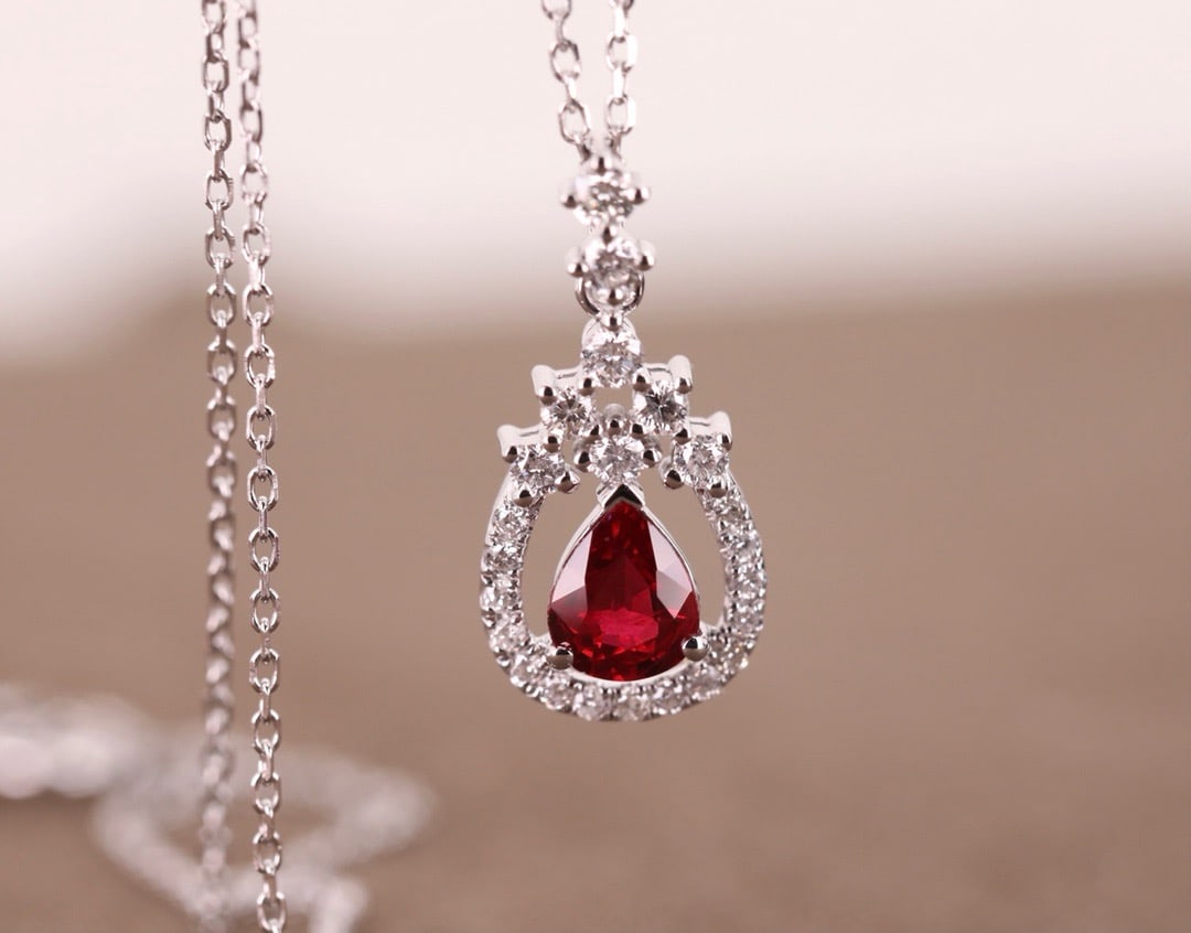 14k Gold 0.79 Ctw Natural Ruby & Diamond Pendant( Without Chain ) - 4