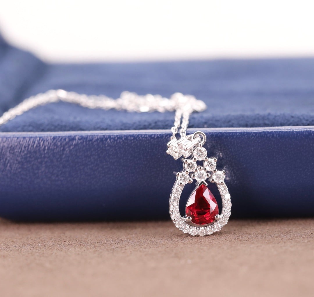 14k Gold 0.79 Ctw Natural Ruby & Diamond Pendant( Without Chain ) - 5