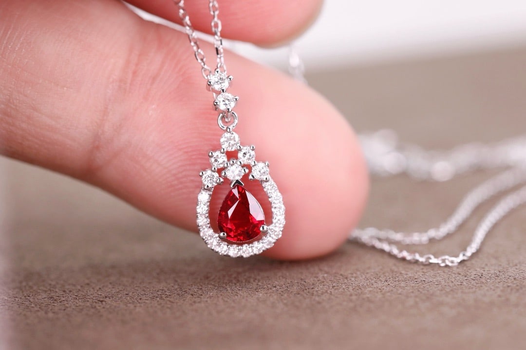 14k Gold 0.79 Ctw Natural Ruby & Diamond Pendant( Without Chain ) - 6