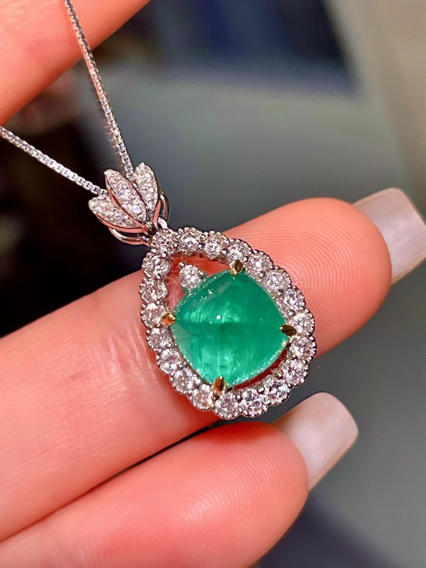 14k Gold 3.46 Ctw Natural Emerald & Diamond Pendant( Without Chain ) - 2