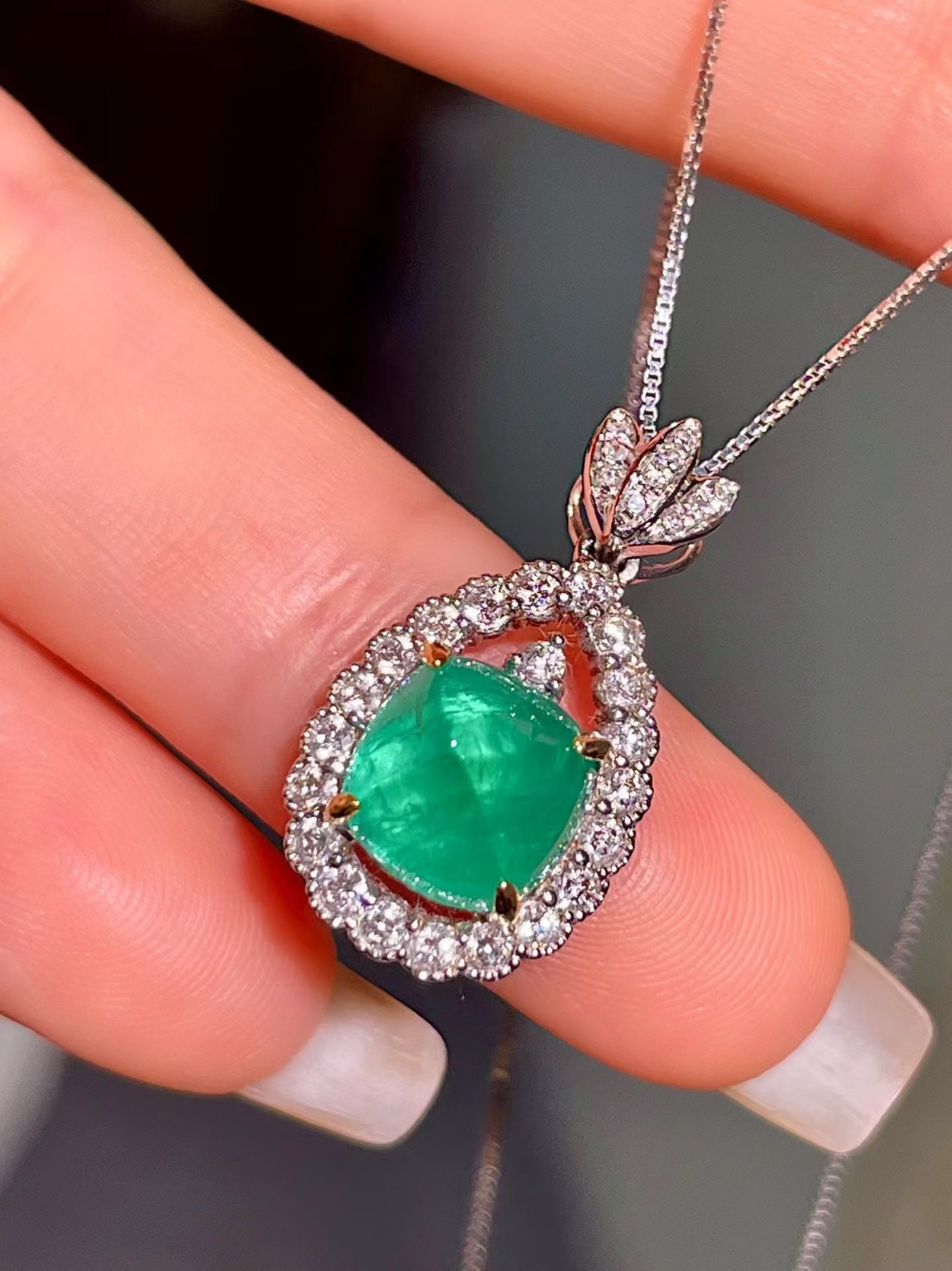 14k Gold 3.46 Ctw Natural Emerald & Diamond Pendant( Without Chain ) - 3