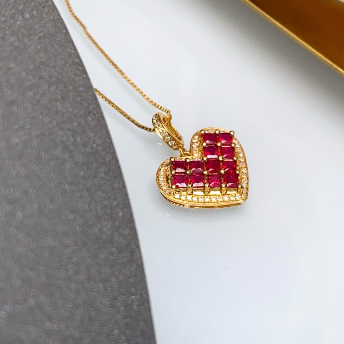 14k Gold 1.20 Ct Natural Ruby & Diamond Pendant( Without Chain ) - 3
