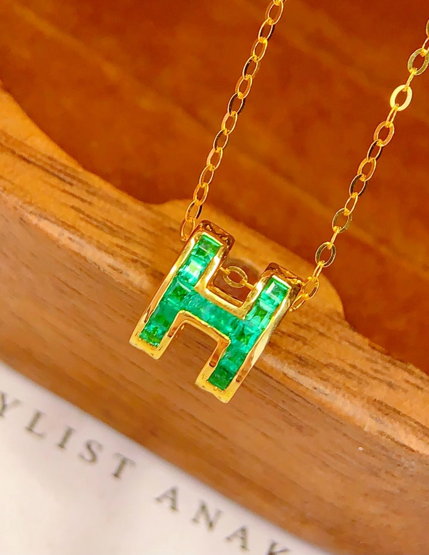 14k Gold 1 Ct Natural Emerald Necklace - 5