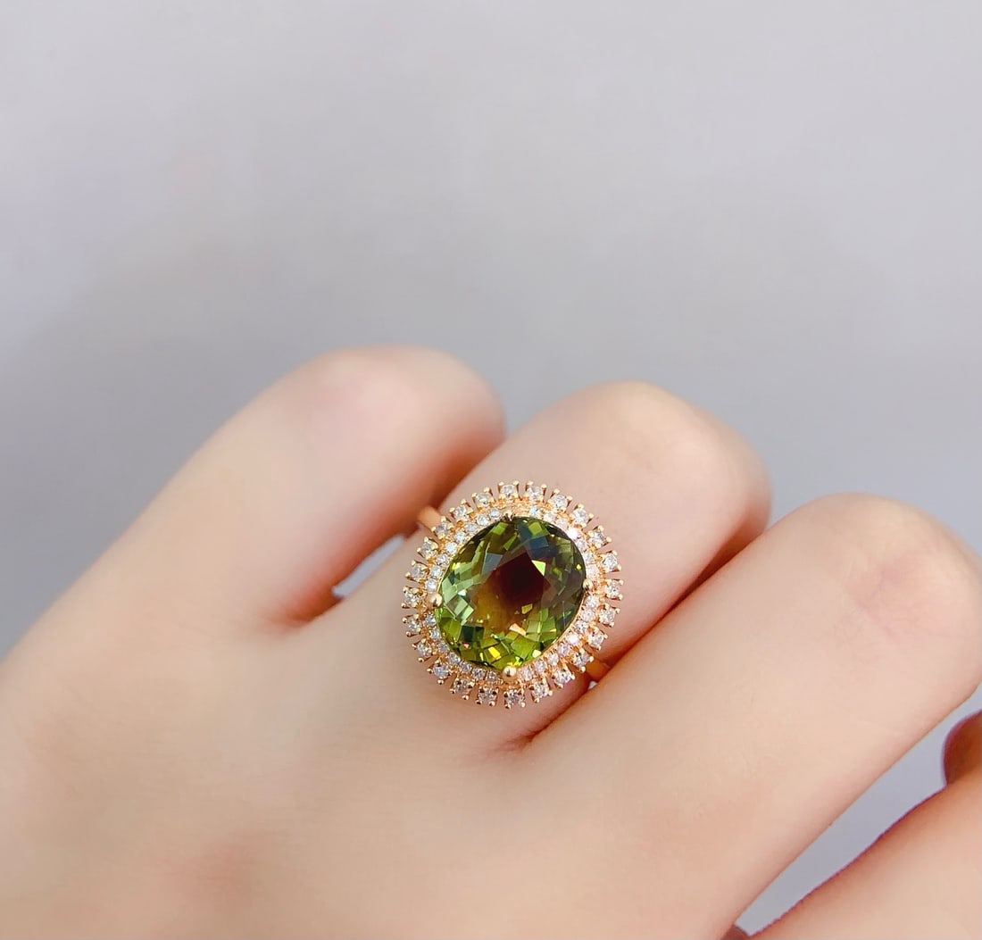 14k Gold 4.5 Ct Natural Tourmaline & Diamond Ring - 6