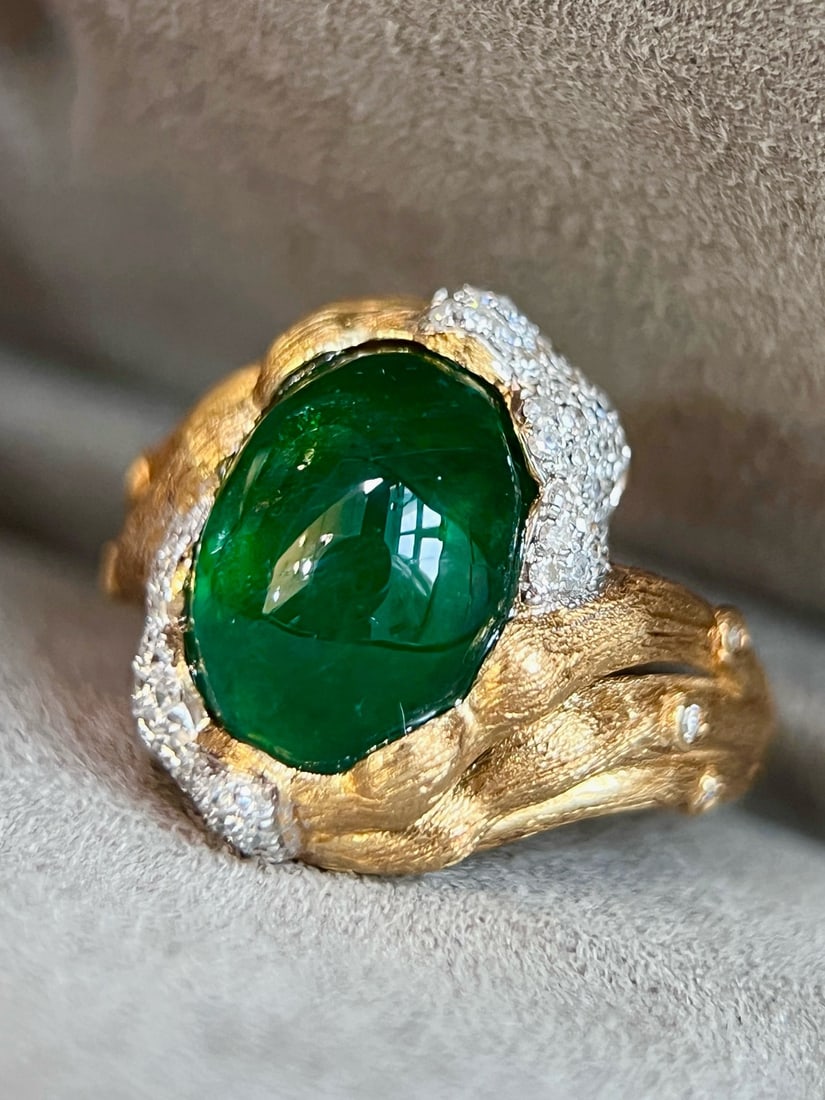 14k Gold 4.85 Ctw Natural Emerald & Diamond Ring - 2