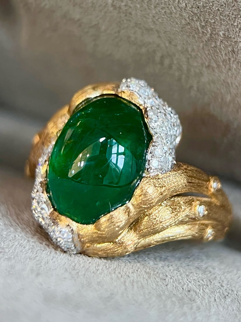 14k Gold 4.85 Ctw Natural Emerald & Diamond Ring - 3