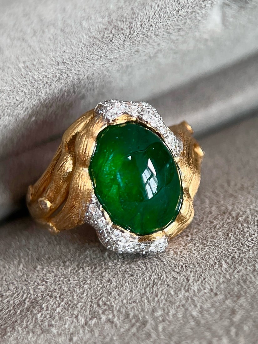 14k Gold 4.85 Ctw Natural Emerald & Diamond Ring - 4