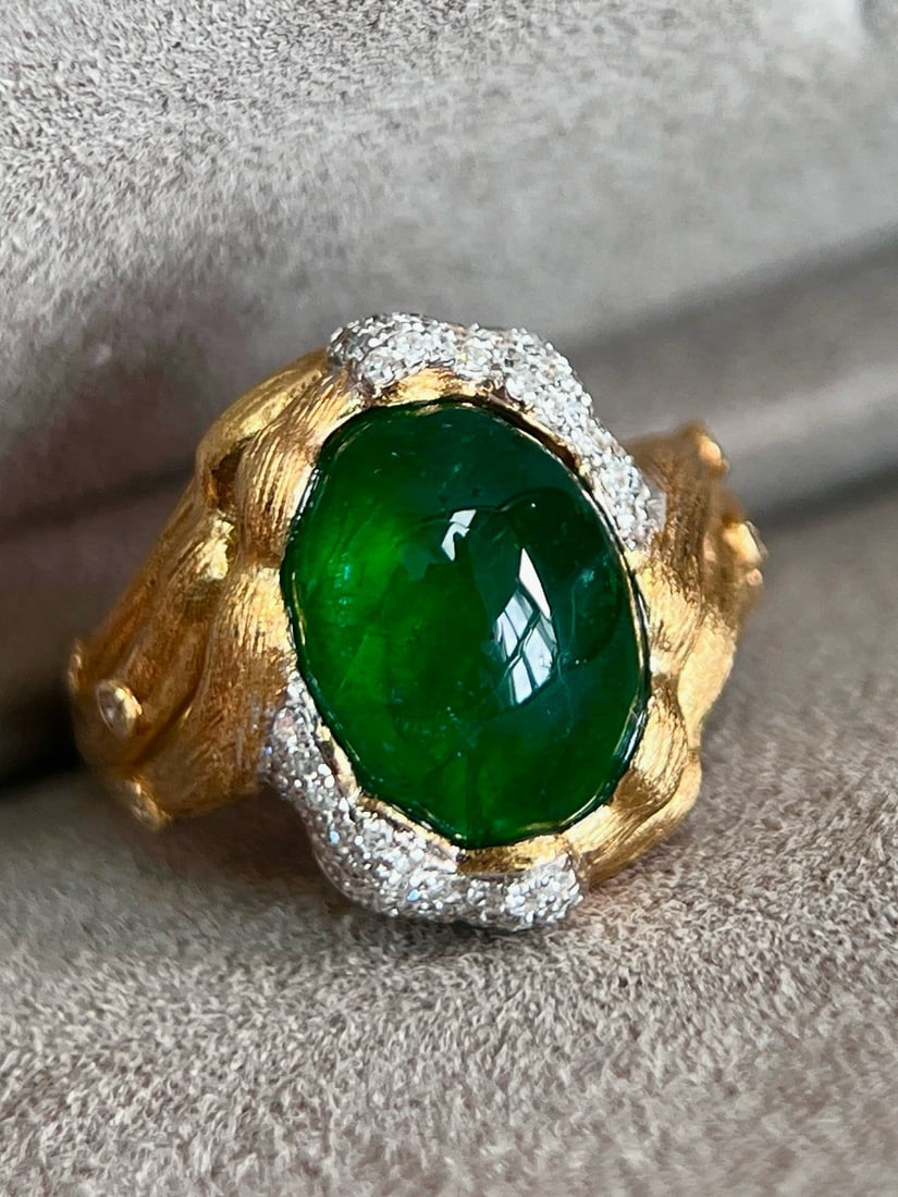 14k Gold 4.85 Ctw Natural Emerald & Diamond Ring - 5