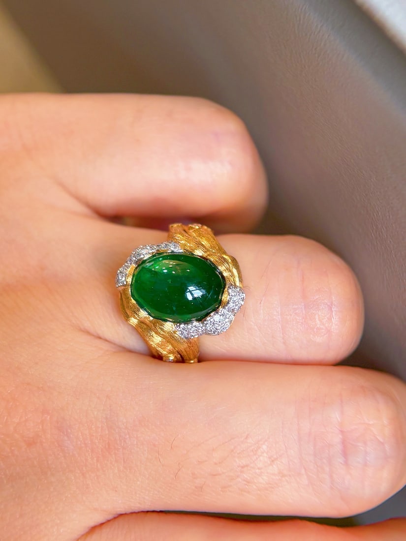 14k Gold 4.85 Ctw Natural Emerald & Diamond Ring - 6