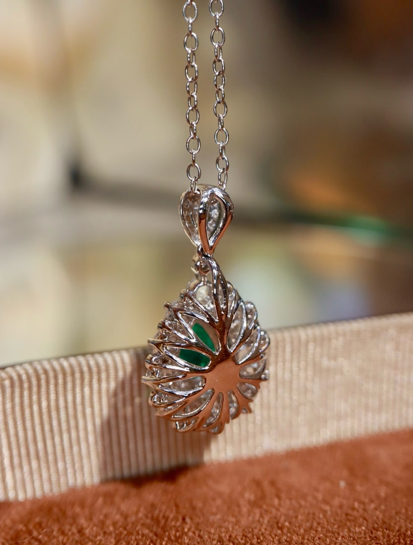 14k Gold 1.15 Ctw Natural Emerald & Diamond Pendant( Without Chain ) - 7