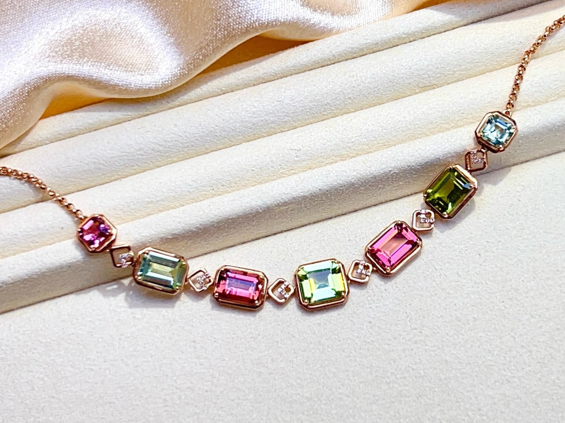 14k Gold 6.1 Ct Natural Tourmaline & Diamond Bracelet - 3