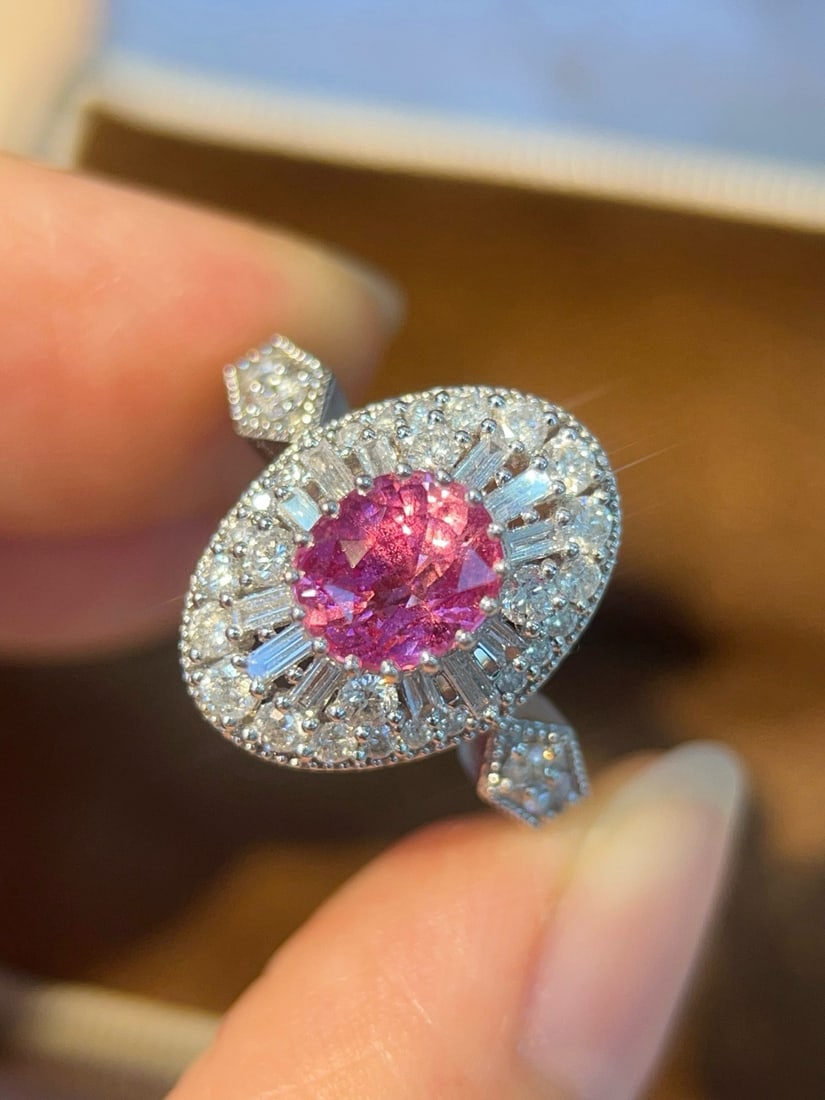 14k Gold 1.96 Ctw Natural Padparadscha Sapphire & Diamond Ring - 2