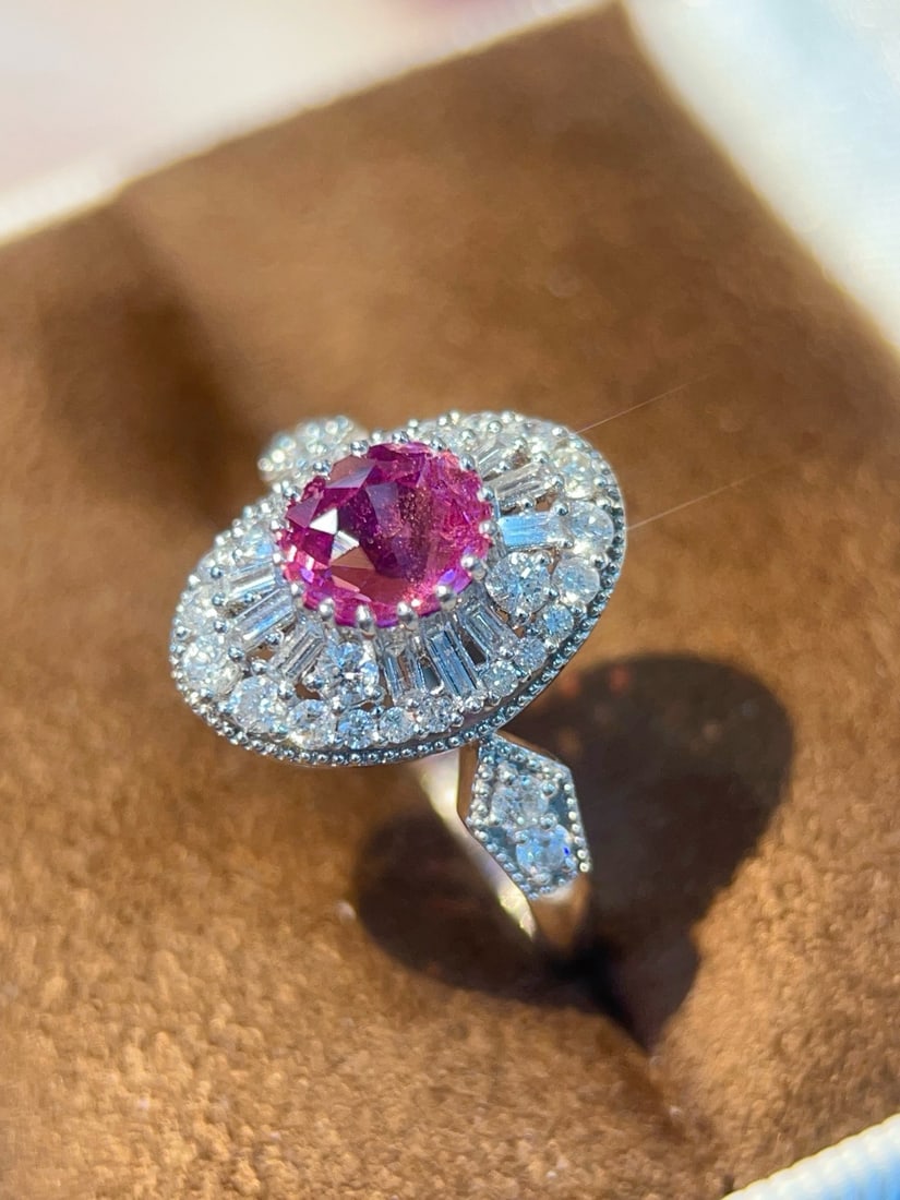 14k Gold 1.96 Ctw Natural Padparadscha Sapphire & Diamond Ring - 4