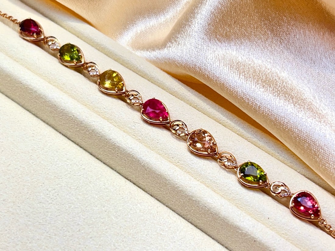 14k Gold 5.8 Ct Natural Tourmaline & Diamond Bracelet - 4
