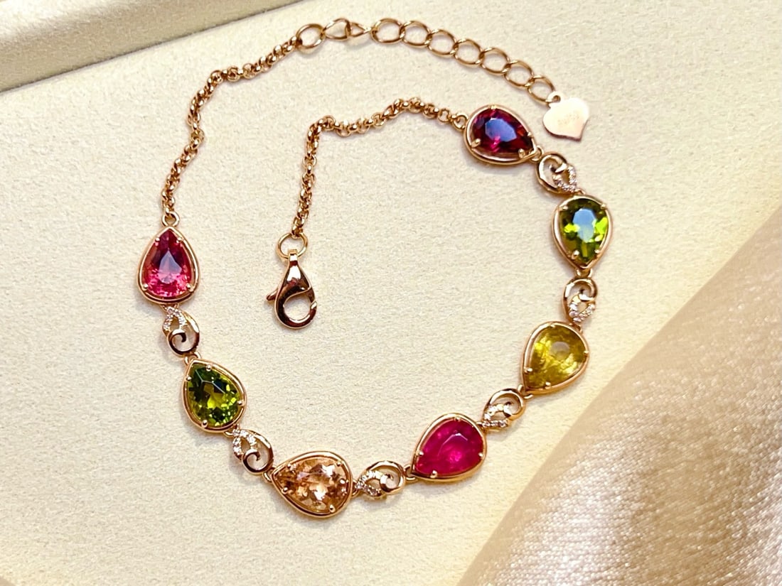 14k Gold 5.8 Ct Natural Tourmaline & Diamond Bracelet - 5