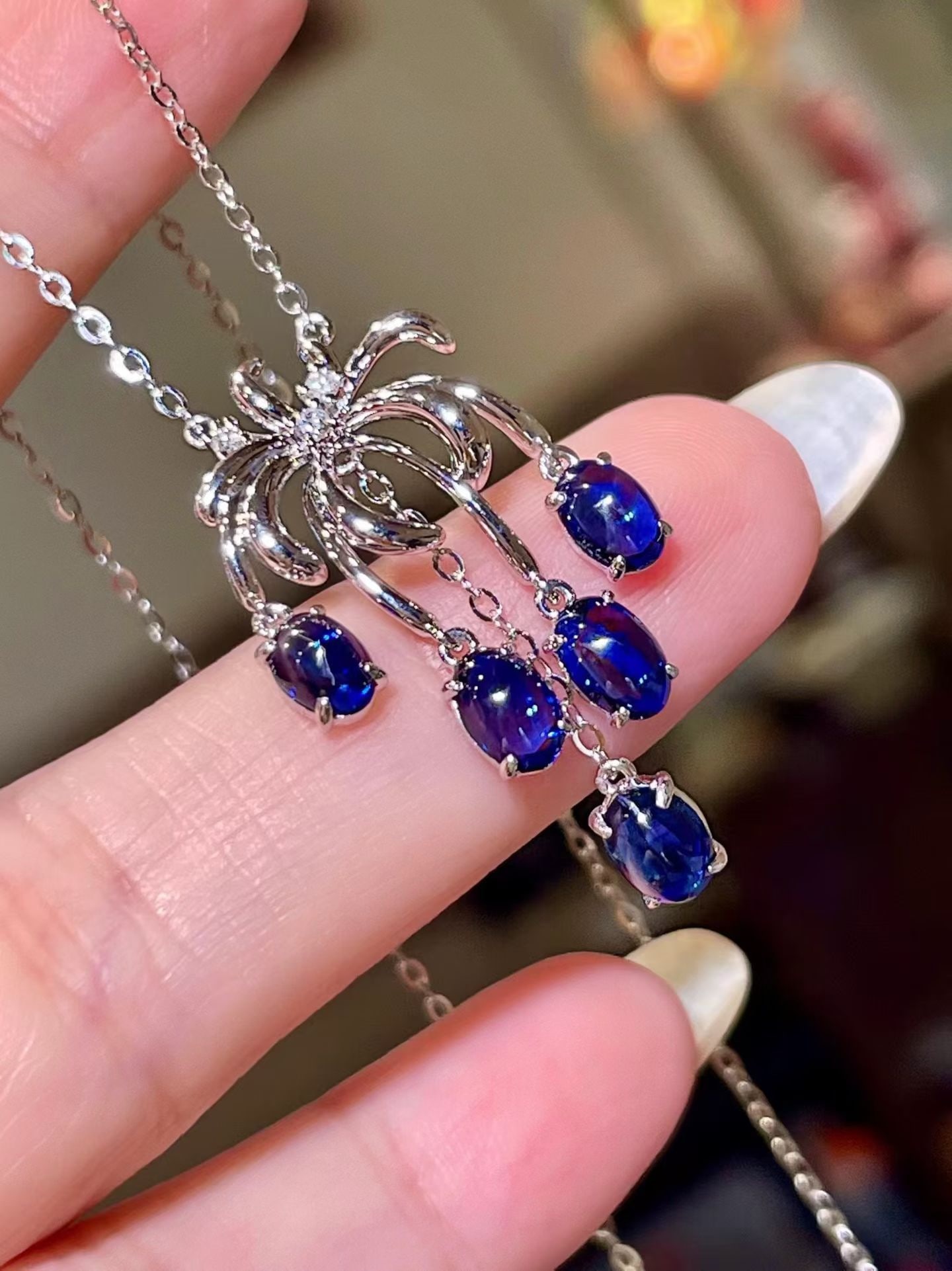 14k Gold 2.58 Ct Natural Sapphire & Diamond Necklace - 2
