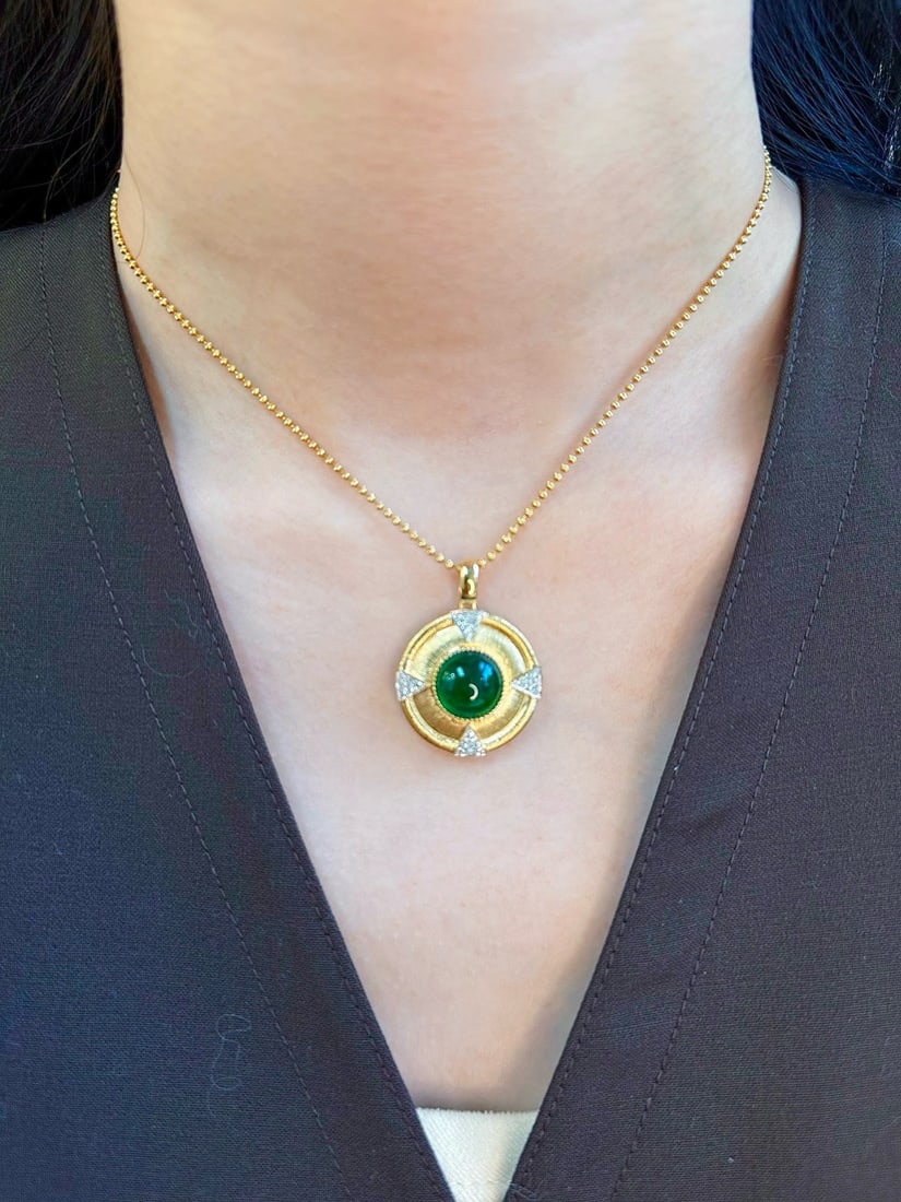 14k Gold 5.29 Ctw Vivid Green Natural Emerald & Diamond Pendant( Without Chain ) - 5