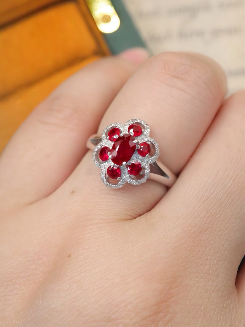 14k Gold 1.01 Ctw Vivid Red Natural Ruby & Ruby Ring - 5