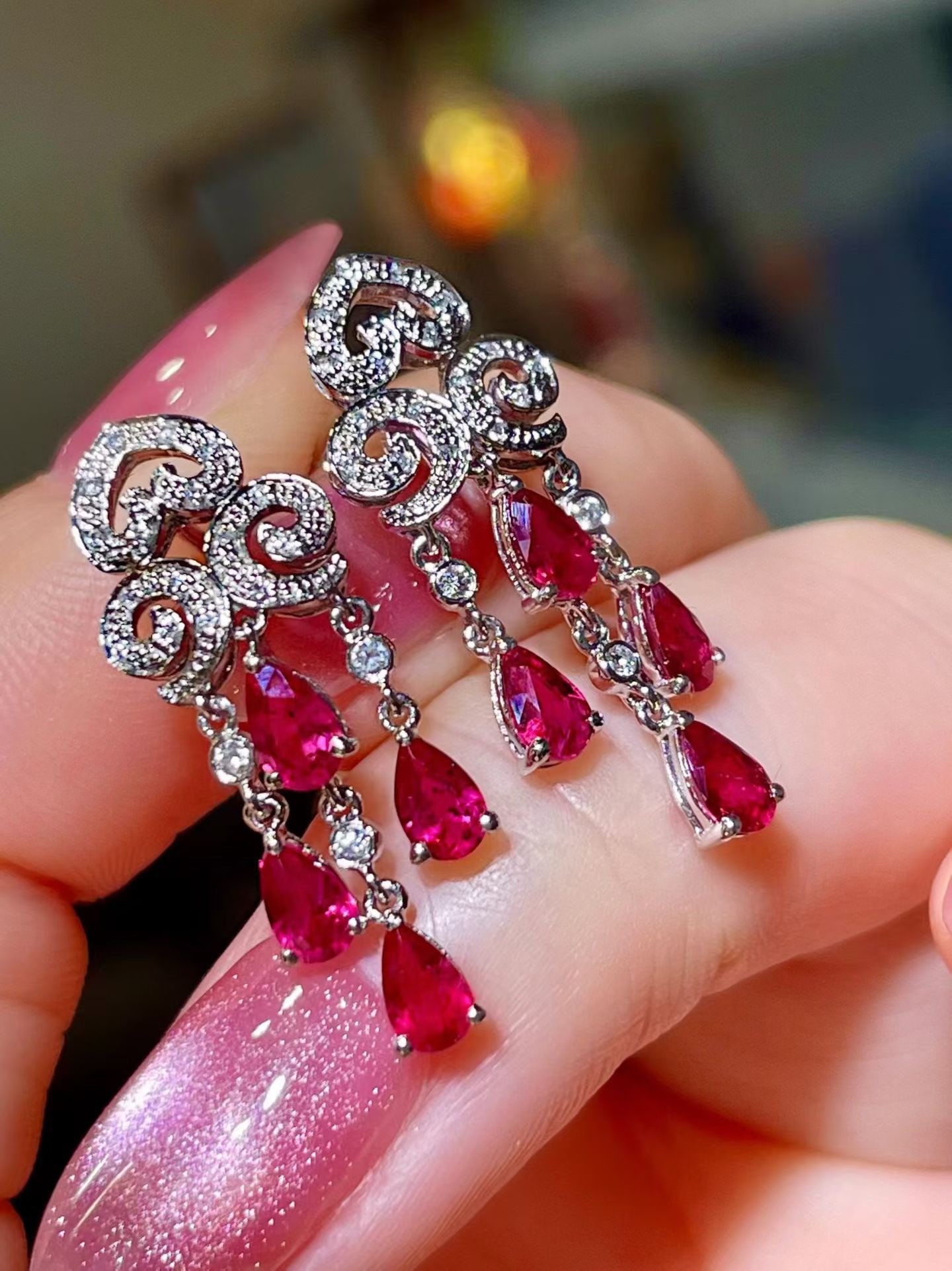 14k Gold 2.18 Ctw Natural Ruby & Diamond Earrings - 2