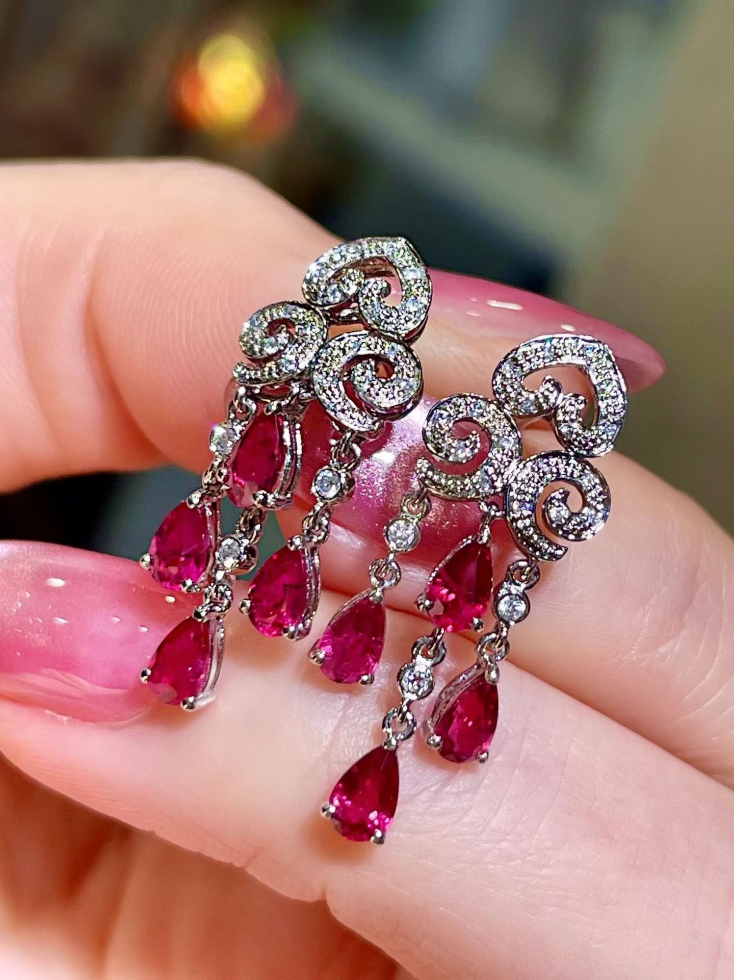 14k Gold 2.18 Ctw Natural Ruby & Diamond Earrings - 3