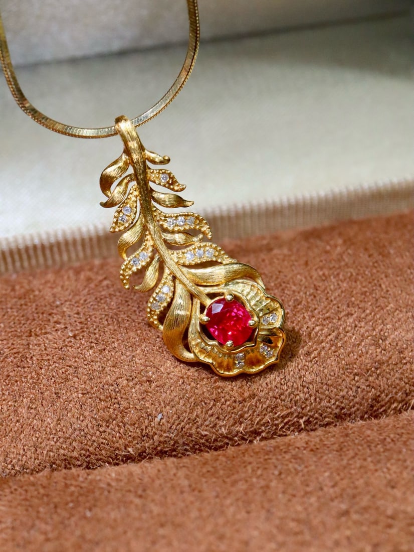 14k Gold 0.38 Ctw Natural Ruby & Diamond Pendant( Without Chain ): Ref:231172310 // gold content:14k gold // main gemstone:ruby // shape:oval // carat weight:0. 32ct // color:red // treatment:natural // // adjacent gemstone 2 : diamond // shape:round // carat