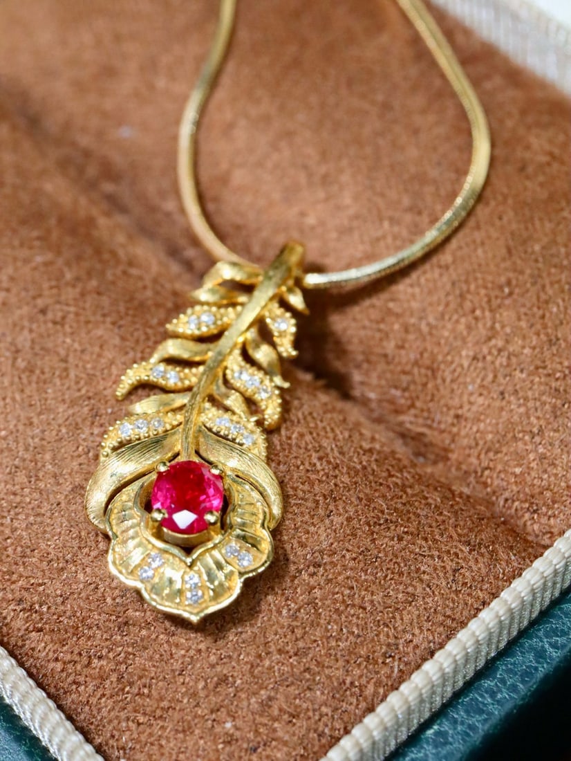 14k Gold 0.38 Ctw Natural Ruby & Diamond Pendant( Without Chain ) - 2