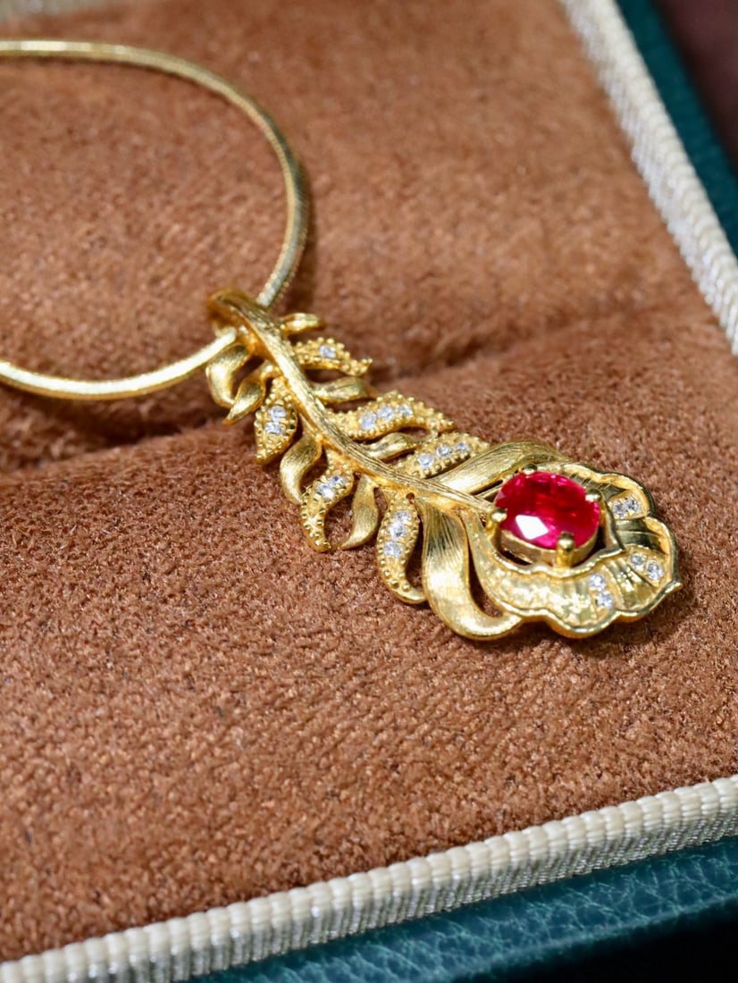 14k Gold 0.38 Ctw Natural Ruby & Diamond Pendant( Without Chain ) - 3
