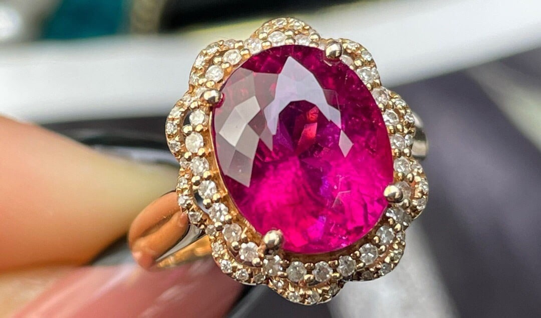 14k Gold 5.78 Ct Natural Tourmaline & Diamond Ring - 3