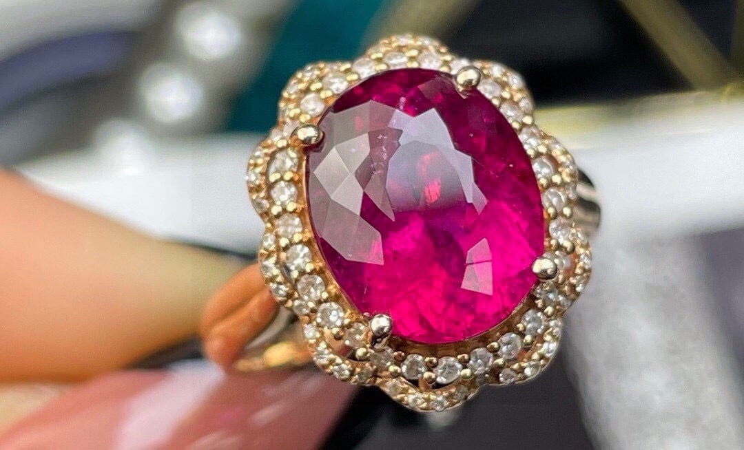 14k Gold 5.78 Ct Natural Tourmaline & Diamond Ring - 5