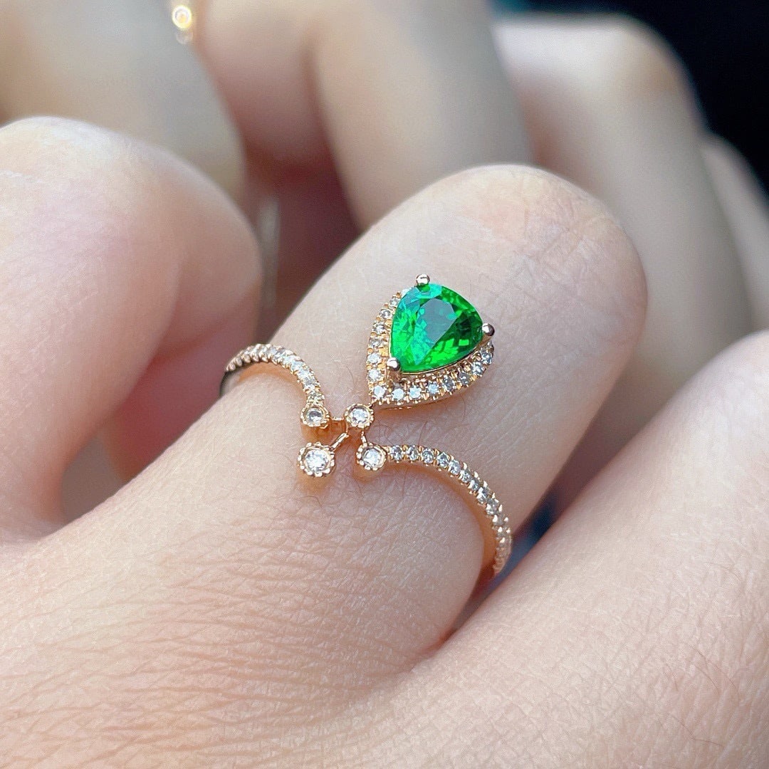 14k Gold 0.8 Ct Natural Tsavorite & Diamond Ring - 4