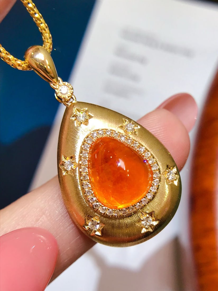 14k Gold 10.35 Ctw Natural Spessartine & Diamond Pendant( Without Chain ) - 2
