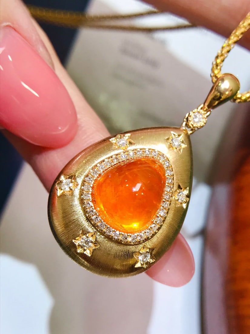 14k Gold 10.35 Ctw Natural Spessartine & Diamond Pendant( Without Chain ) - 3