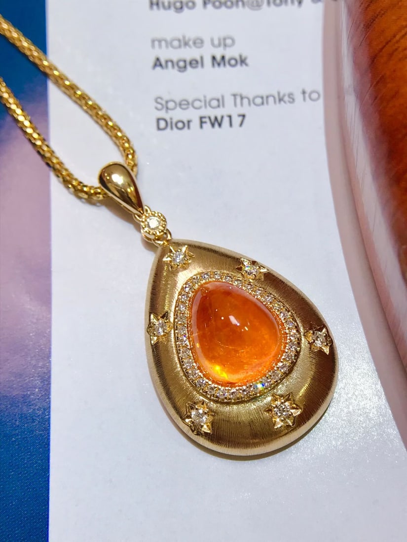 14k Gold 10.35 Ctw Natural Spessartine & Diamond Pendant( Without Chain ) - 4