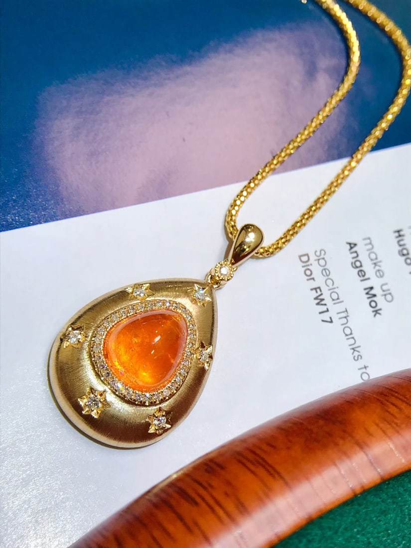 14k Gold 10.35 Ctw Natural Spessartine & Diamond Pendant( Without Chain ) - 5